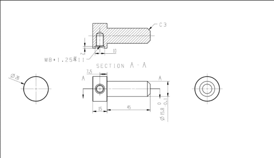 Section & end views — supplied engineering drawing