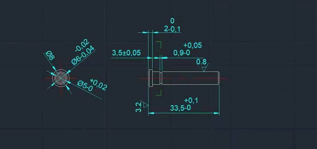 Short pin dimensions — supplied engineering drawing