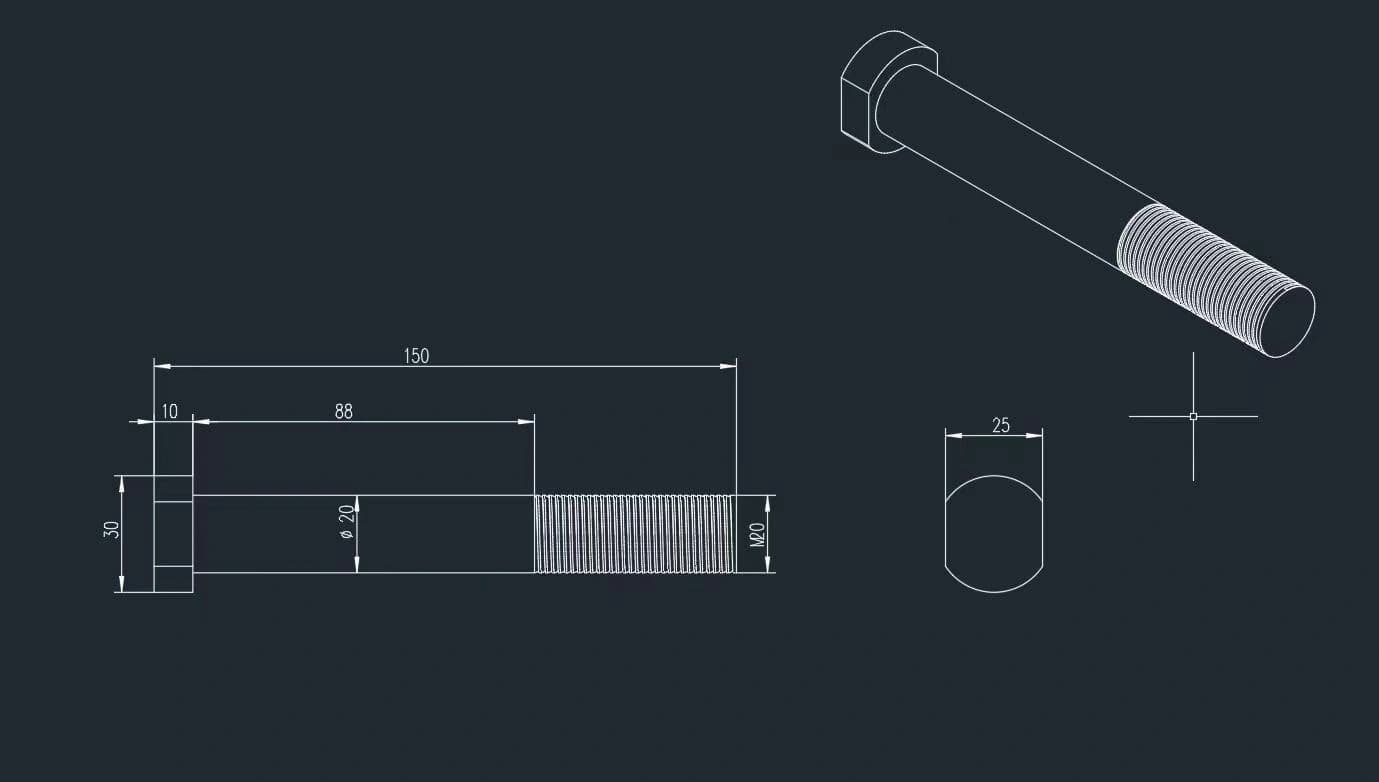 Headed threaded shaft — supplied engineering drawing