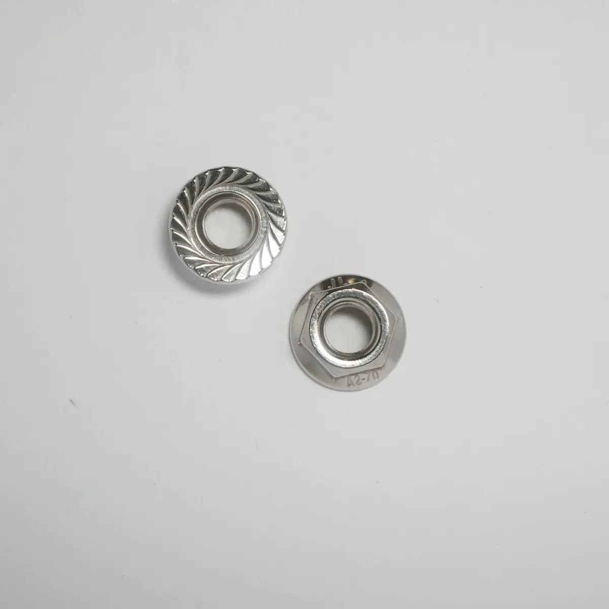 Serrated flange nuts, sample product photography.